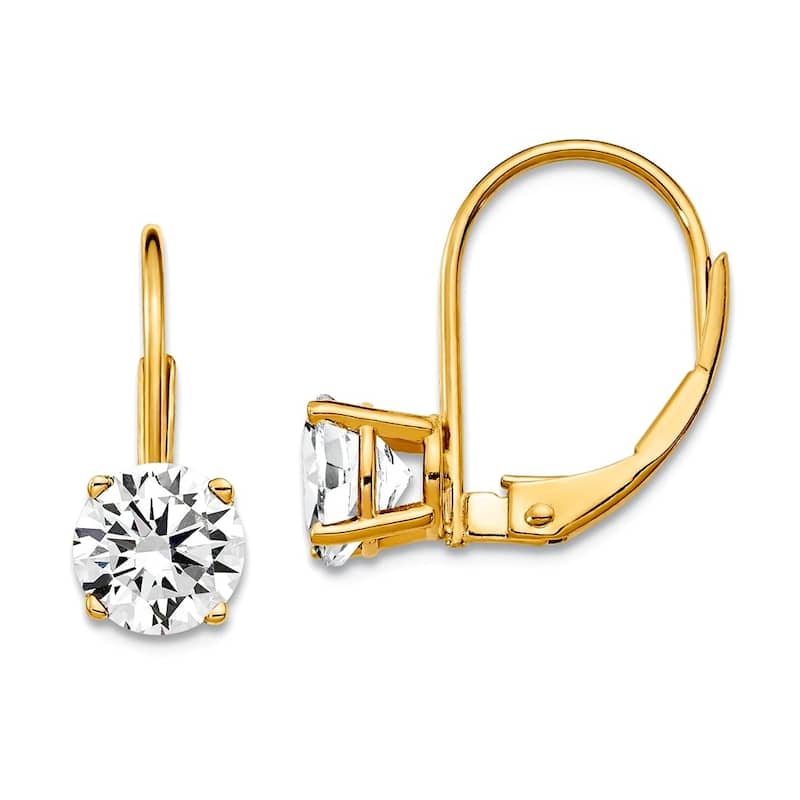 Curata 14k Yellow Gold 6mm Round Genuine Gemstone Leverback Earrings - 17x6mm - Cubic Zirconia