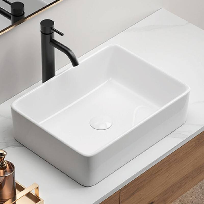 Vessel Sink Rectangle - 19 Inch Modern Above Counter Bathroom Sink - Milk White