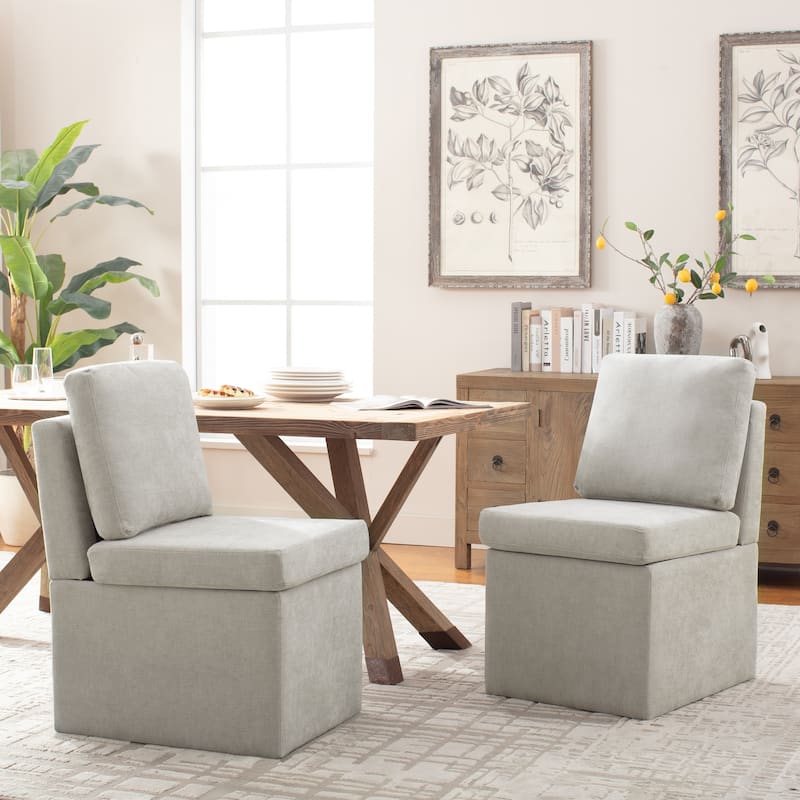 Upholstered Dining Chair with Under Seat Storage- Armless - Set of 2 - Grey