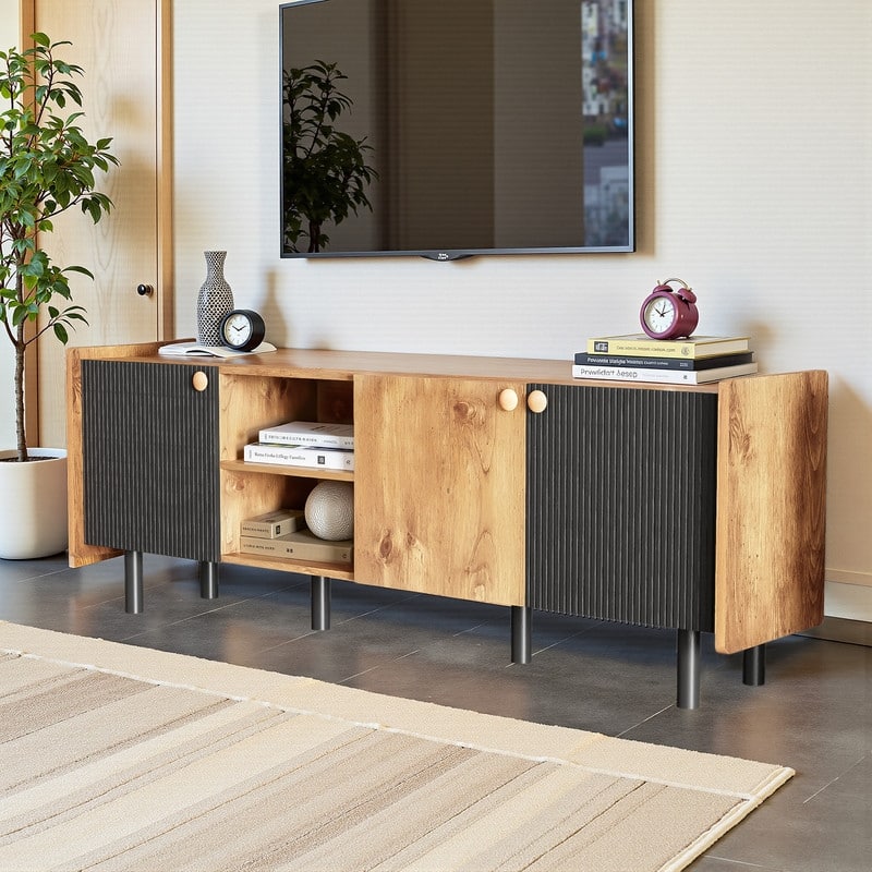 Mid-Century TV Stand, Media Console for 70" TVs, Entertainment Center with Storage
