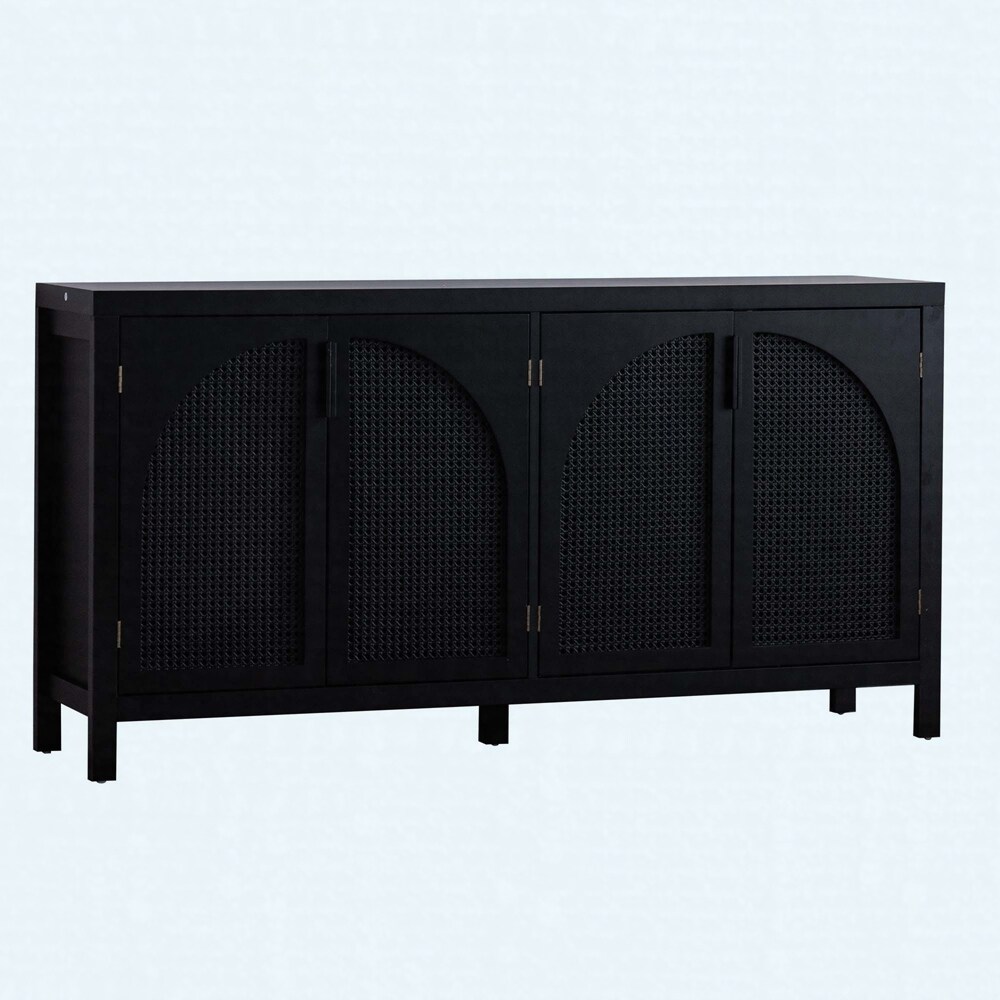 Modern Sideboard Buffet Cabinet with Artificial Rattan Doors - Storage Console with Adjustable Shelves