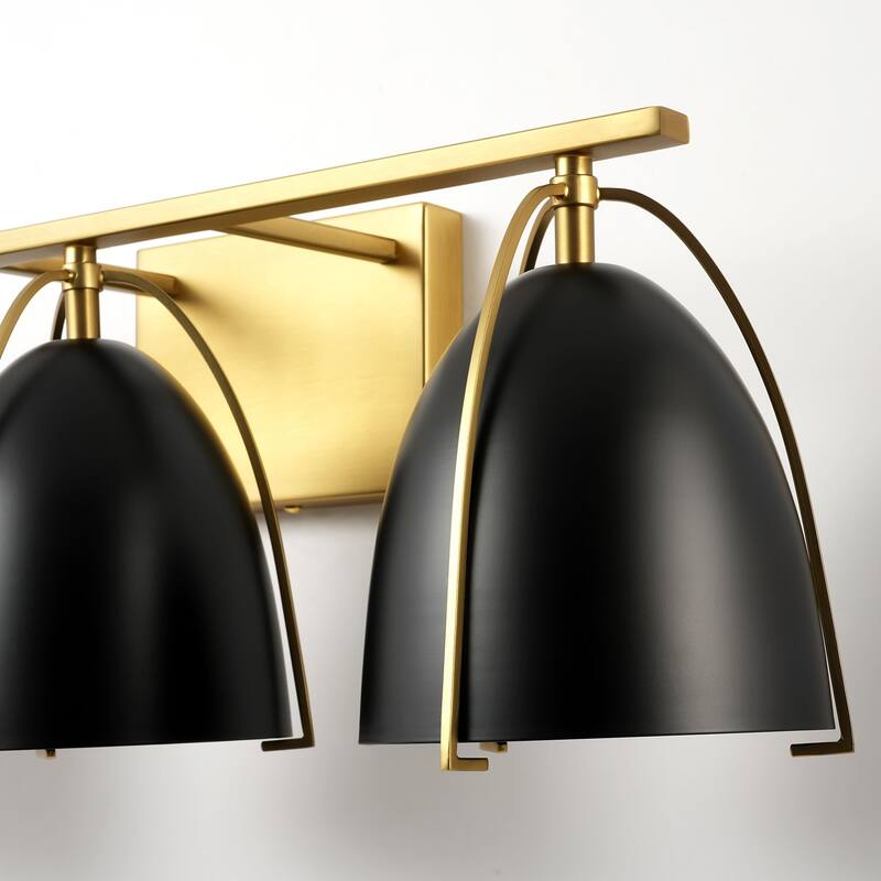 3-Light Mid-Century Modern Black and Brushed Gold Bowl Dome Vanity Light - 23.23 in. W x 8.66 in. H x 8.66 in. D