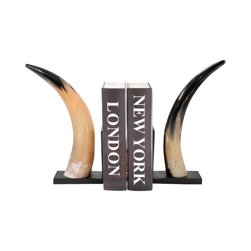 Decorative Resin Horn Bookends for Home Decor - Set of 2, 14", Black - 14.0"