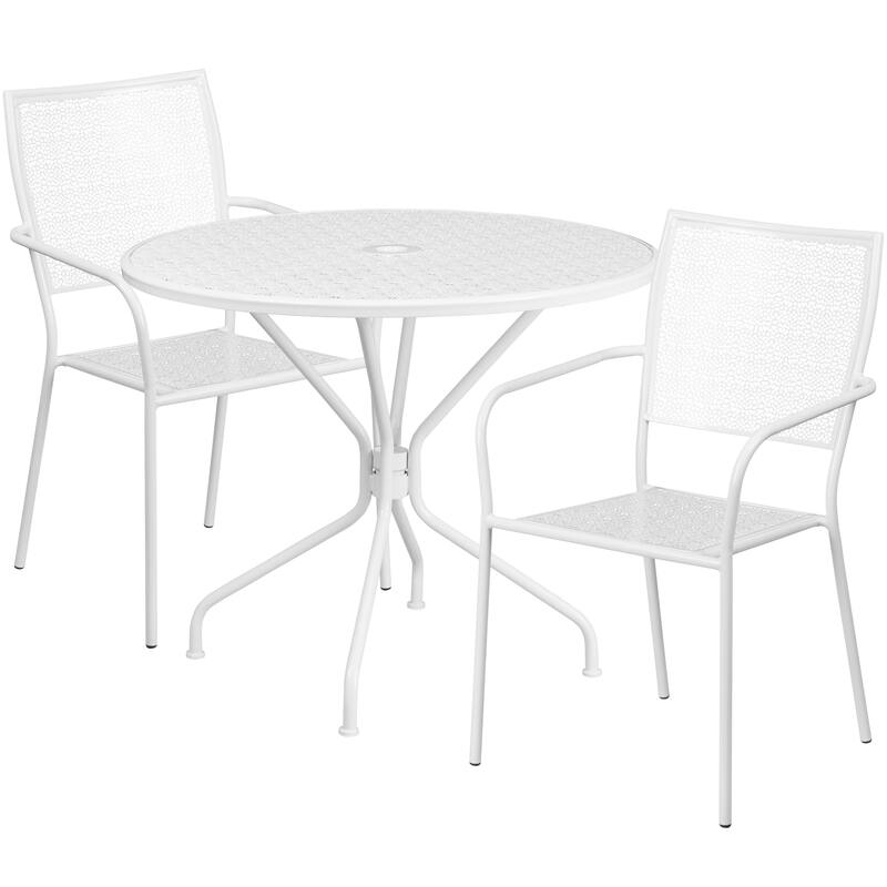 35-inch Round Steel 3-piece Patio Table Set with Square Back Chairs
