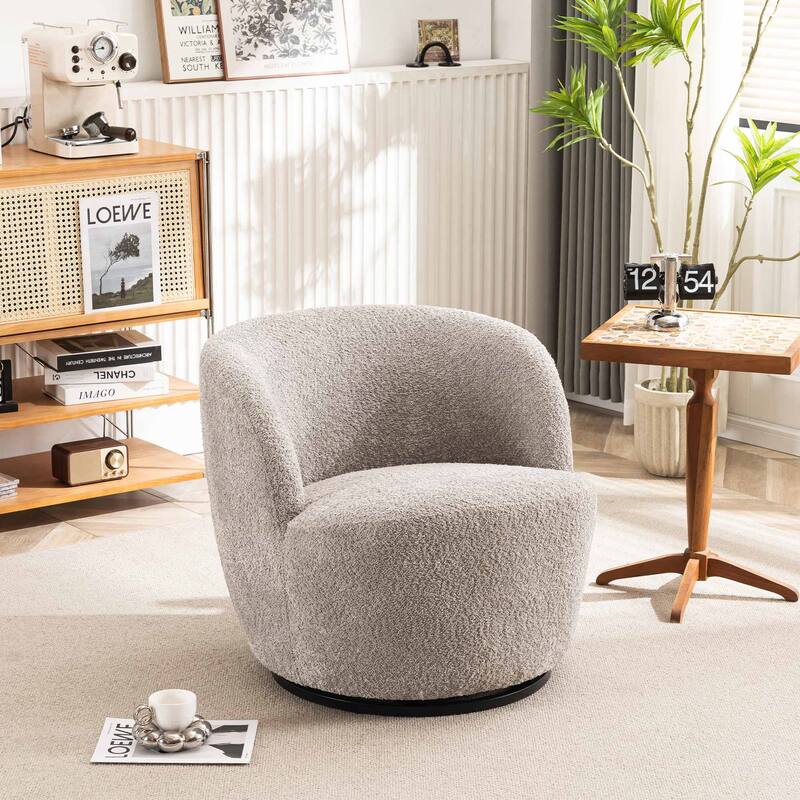Single Fabric Modern Accent Chair 360 Degree Rotation Swivel Barrel Chairs - Grey