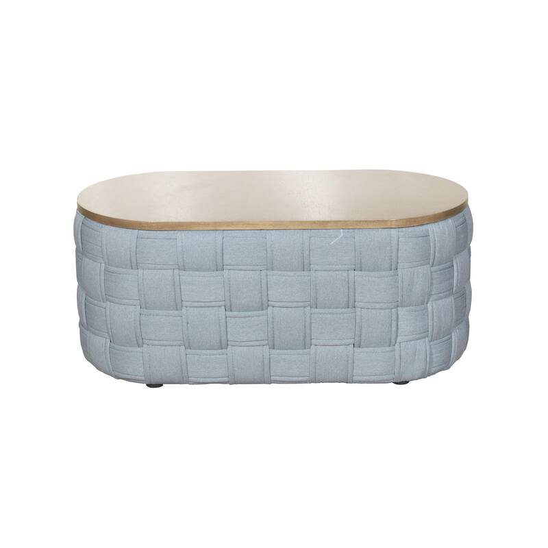 HomeRoots 41" Natural and Blue Wood And Woven Fabric Oval Coffee Table - 41.00 in. x 16.00 in. x 24.00 in.