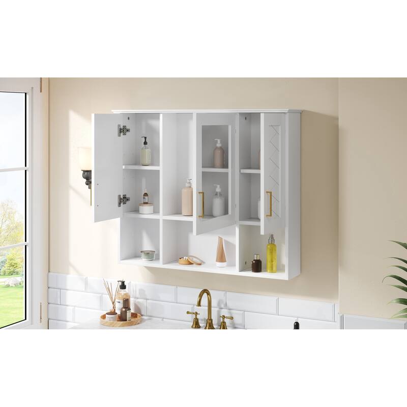 35" 2-in-1 Wall Mounted Medicine Cabinet with Adjustable Shelves & Soft Close Doors, High-Define Mirror with Storage