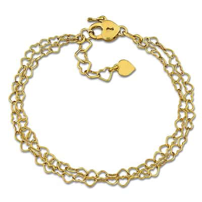 Miadora Double Strand 3.5mm Heart Link Bracelet Yellow Plated Sterling Silver
