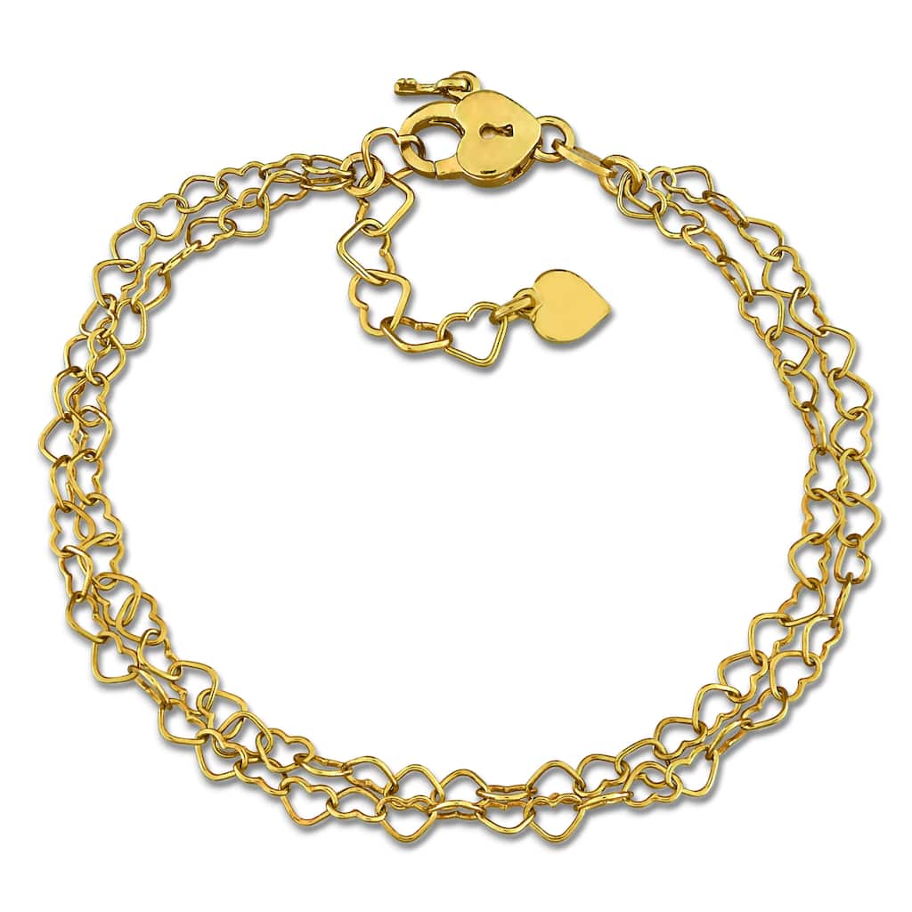 Miadora Double Strand 3.5mm Heart Link Bracelet Yellow Plated Sterling Silver