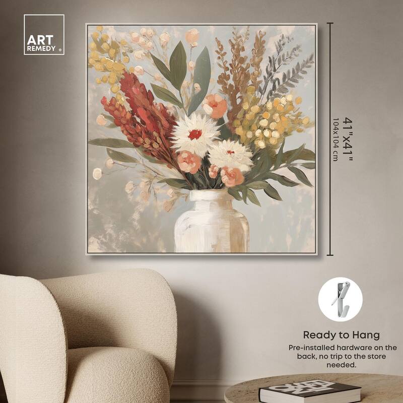 White Vase Bouquet Canvas by Art Remedy