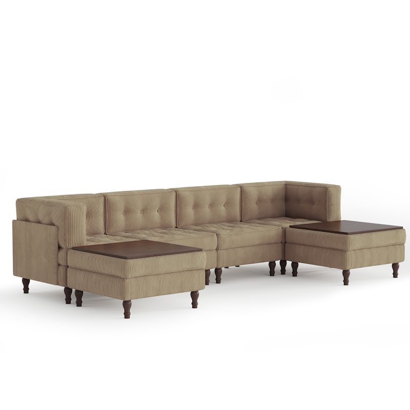 Oversized Modular Sectional Corduroy Fabric Tufted Sofa