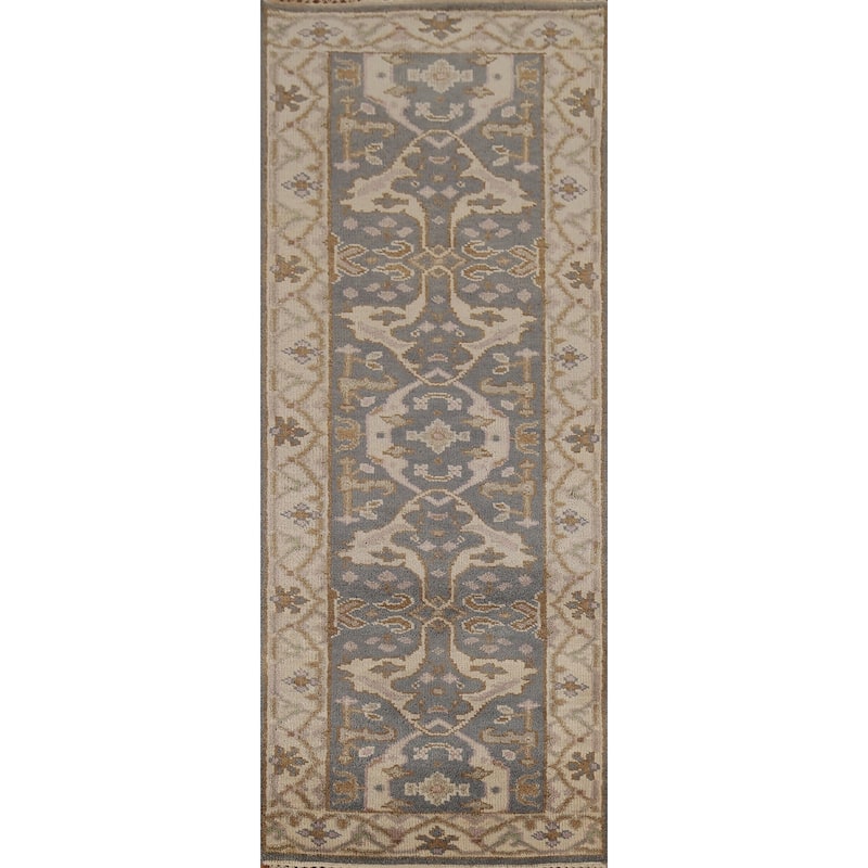 Gray Oushak Oriental Runner Rug Hand-Knotted Wool Carpet - 2'8"x 8'0"