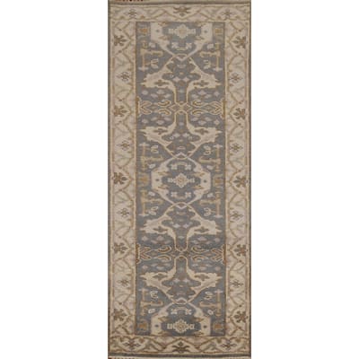 Gray Oushak Oriental Runner Rug Hand-Knotted Wool Carpet - 2'8"x 8'0"