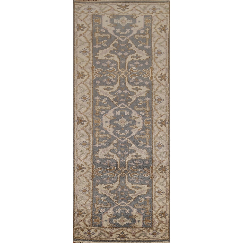 Gray Oushak Oriental Runner Rug Hand-Knotted Wool Carpet - 2'8"x 8'0"