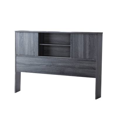 Full Bookcase Headboard with 2 Sliding Doors, Distressed Gray