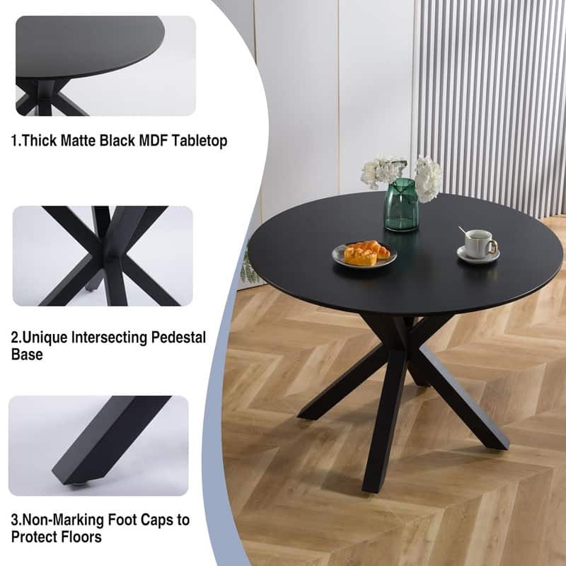 Grondin Mid-Century Modern Round Dininig Table with MDF Top and Pedestal Base, 42.1" End Table Leisure Table