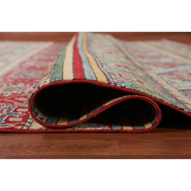 Hand Knotted Oriental 100% Wool Carpet Traditional Geometric Multi-Colored Kazak Area Rug - 11' 3'' X 9' 1''