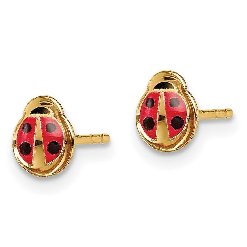 Curata 14kYellow Gold Flat Red 6mm Enamel Ladybug Post Earrings