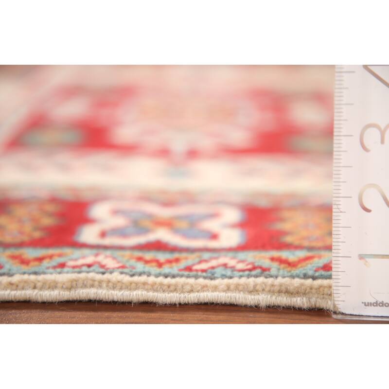 Ivory & Red Geometric Kazak Oriental Accent Rug Handmade Wool Carpet - 2'7" x 4'1"