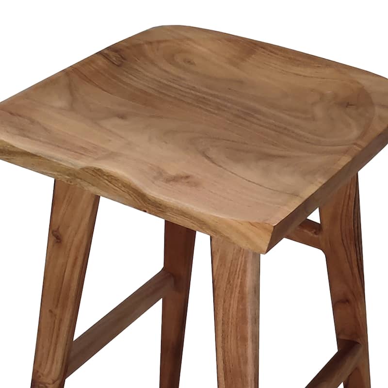 Tisa 29 Inch Backless Barstool, Handcrafted Saddle Seat in Natural Brown Acacia Wood