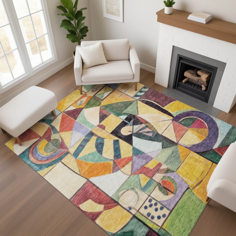 Premium Washable Super Soft Mosaic Contemporary Mayfield Rug - Gold - 10' x 14'