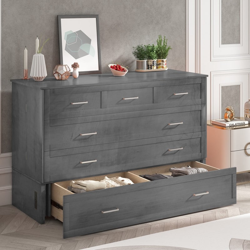 Mixoy Queen Murphy Bed Cabinet Bed Chest with Mattress,Drawers,USB Charging Station