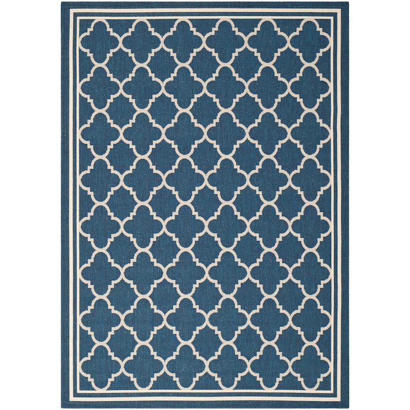 SAFAVIEH Courtyard Kristelle Indoor/ Outdoor Waterproof Patio Backyard Rug - 5'3" x 7'7" - Navy/Beige