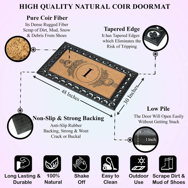 A1HC 30" x 48" Heavy-Duty Rubber & Coir Outdoor Doormat with Copper/Black Border – Large, Non-Slip Backing