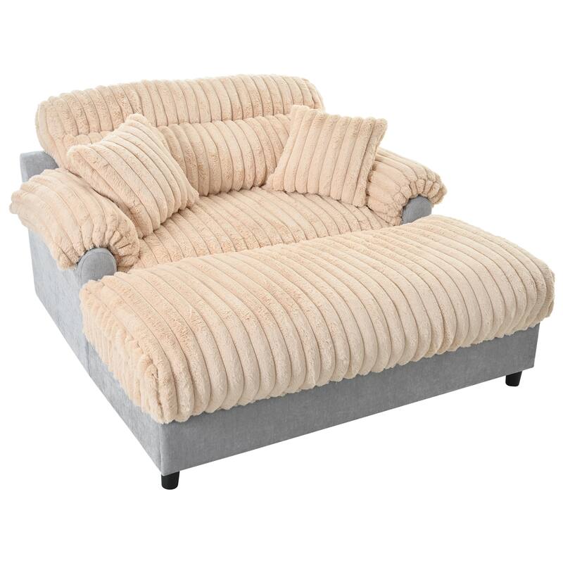 Modern Oversized Chaise Lounge Sofa for Living Room, 65.25" Cloud Sleeper Sofa Plush Faux Fur Sofa Couch with 2 Pillows