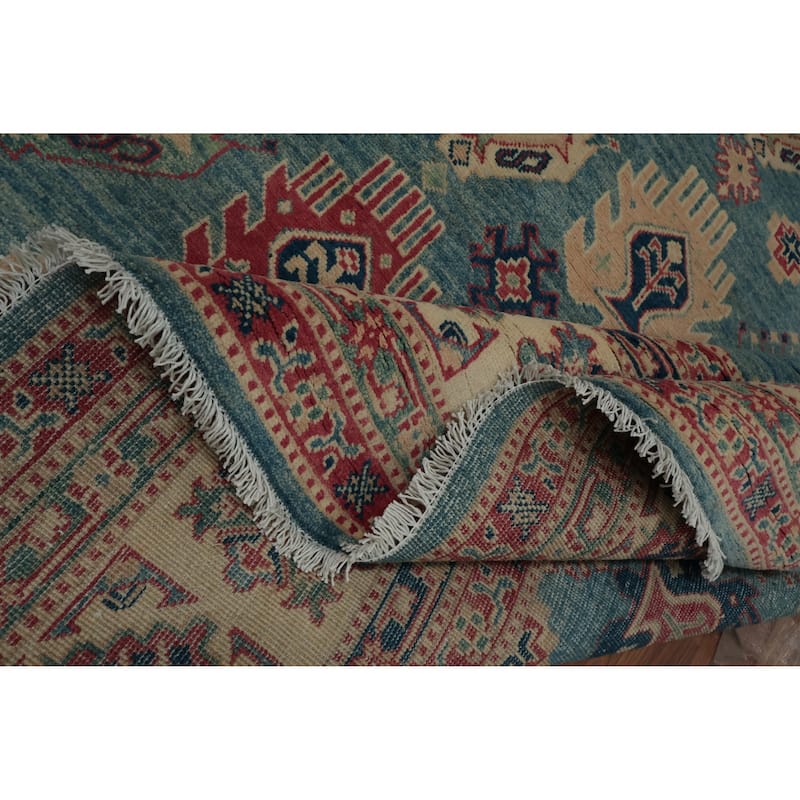 Hand Knotted Oriental 100% Wool Carpet Traditional Geometric Navy Blue & Blues Kazak Area Rug - 11' 10'' X 9' 0''