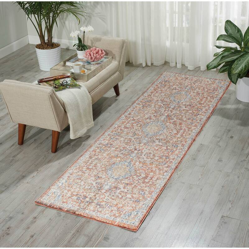 Stelios Collection Rust/Navy Transitional Area Rug - 2'3'' X 8'0''