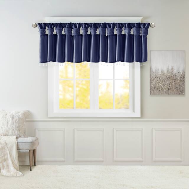 Madison Park Natalie Lightweight Faux Silk Valance with Beads - 50x26" - Navy
