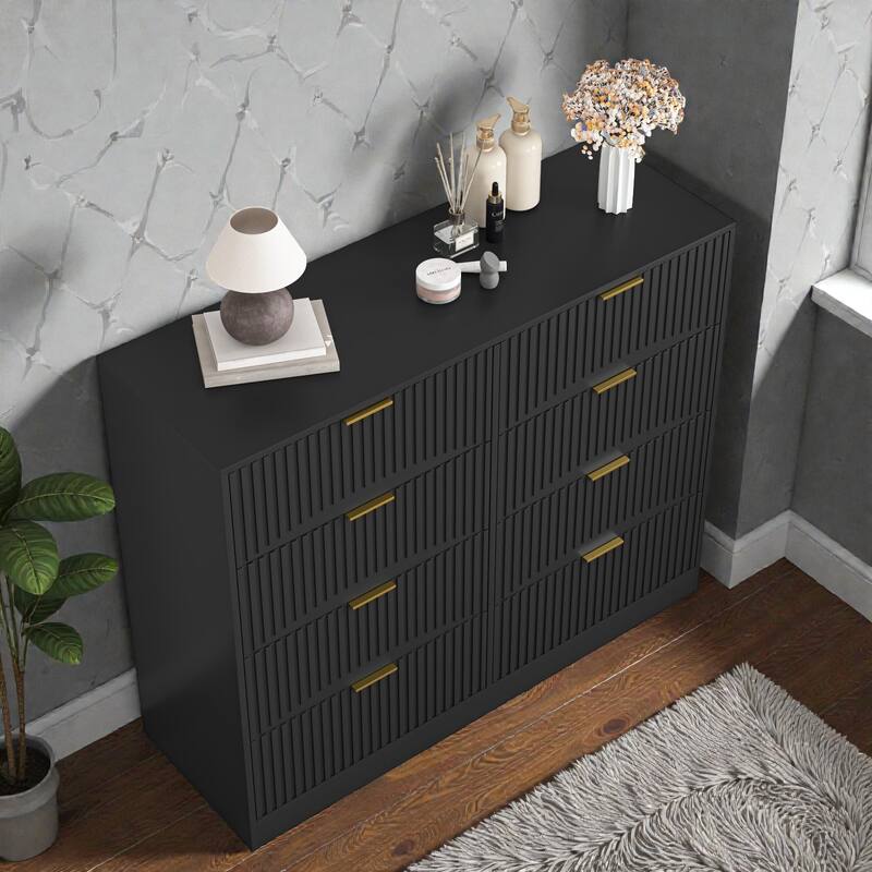 Modern 8 Drawer Dresser with Gold Metal Handles, 47.2 Inch Wide Wood Chest of Drawers for Bedroom Living Room
