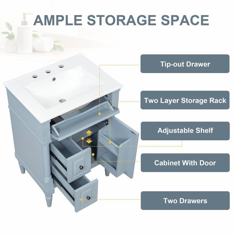 36" Bathroom Vanity with Sink, Freestanding Bathroom Cabinet with Ceramic Basin, Flip Drawer