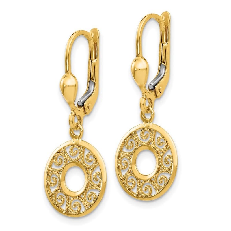 Curata 10k Yellow Gold 33x12mm Filigree Circle Leverback Earrings