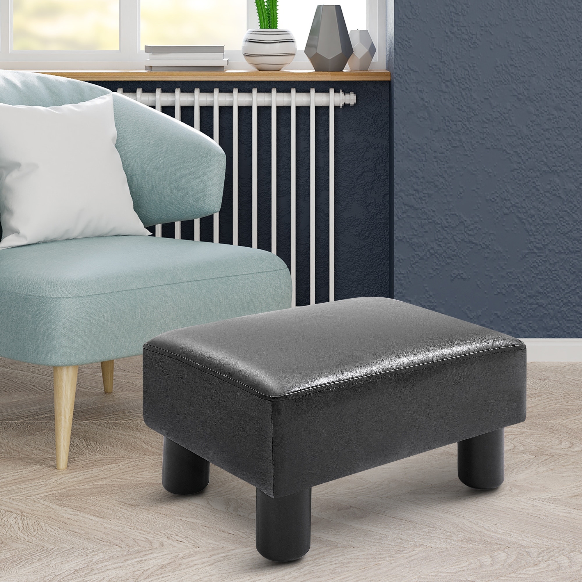 Dark Gray Round Storage Ottoman Foot Rest Upholstered Pleated