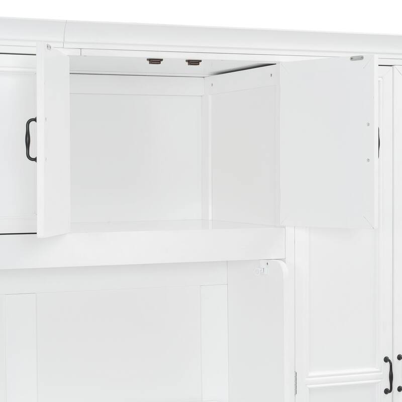 Twin Size Murphy Bed Wall Bed with Wardrobe, Cabinet and Desk, Solid Wood Storage Murphy Bed Cabinet, No Box Spring Needed