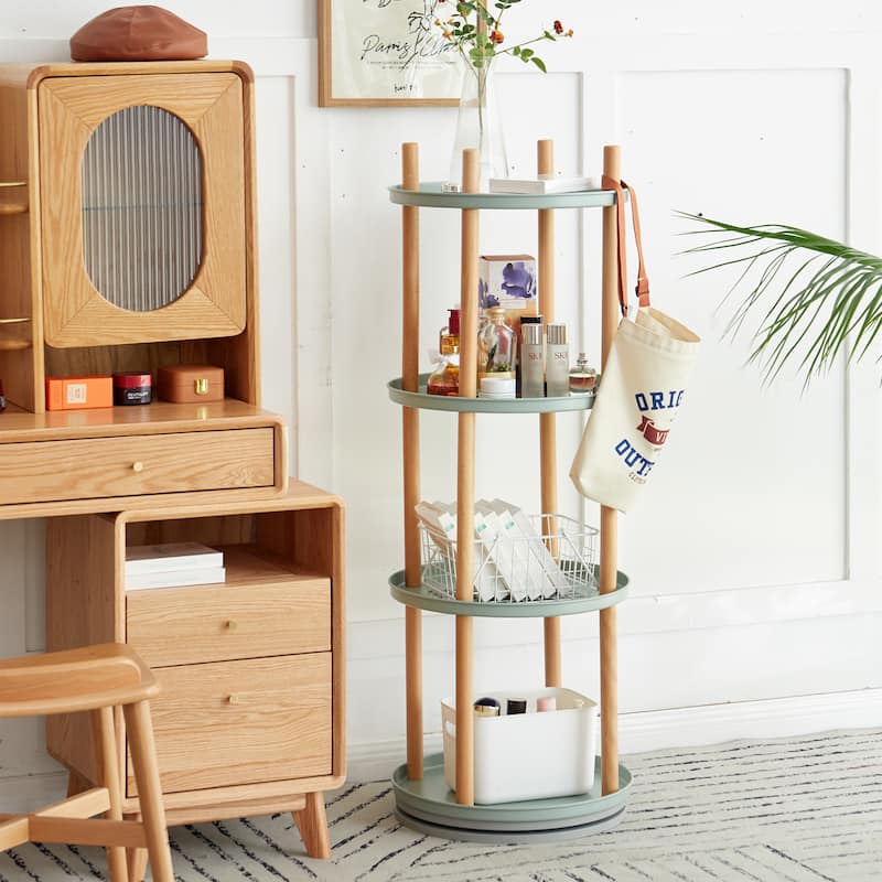 Storage Shelf, 360° Rotating Bookshelf, 4 Tier Bookcase w/ Large-Capacity Storage Space, Multifunctional Storage Rack