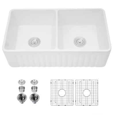 Kitchen Double Basin Farmhouse Sink Rectangular Vessel Sink