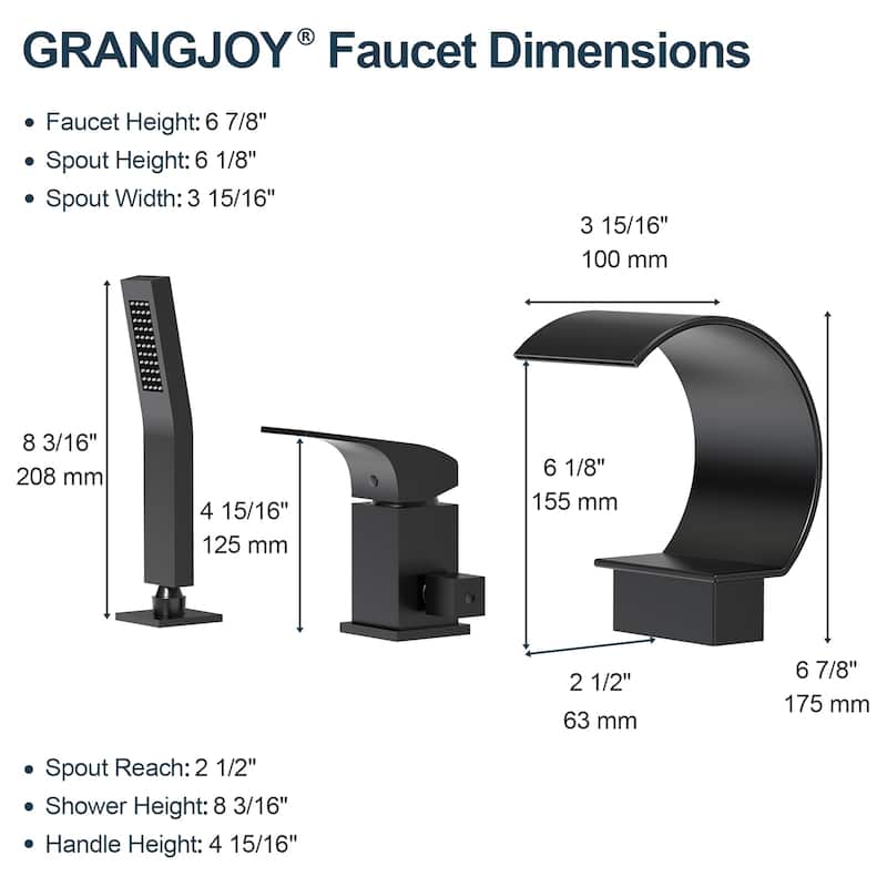 GRANDJOY Shower Faucet Set Deck Mount Bathtub Spout and Handheld Spray Combo High Pressure
