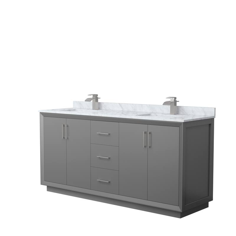 Strada 72-Inch Double Vanity Set, Carrara Marble Top - Dark Gray, Nickel Trim, Carrara Marble Top