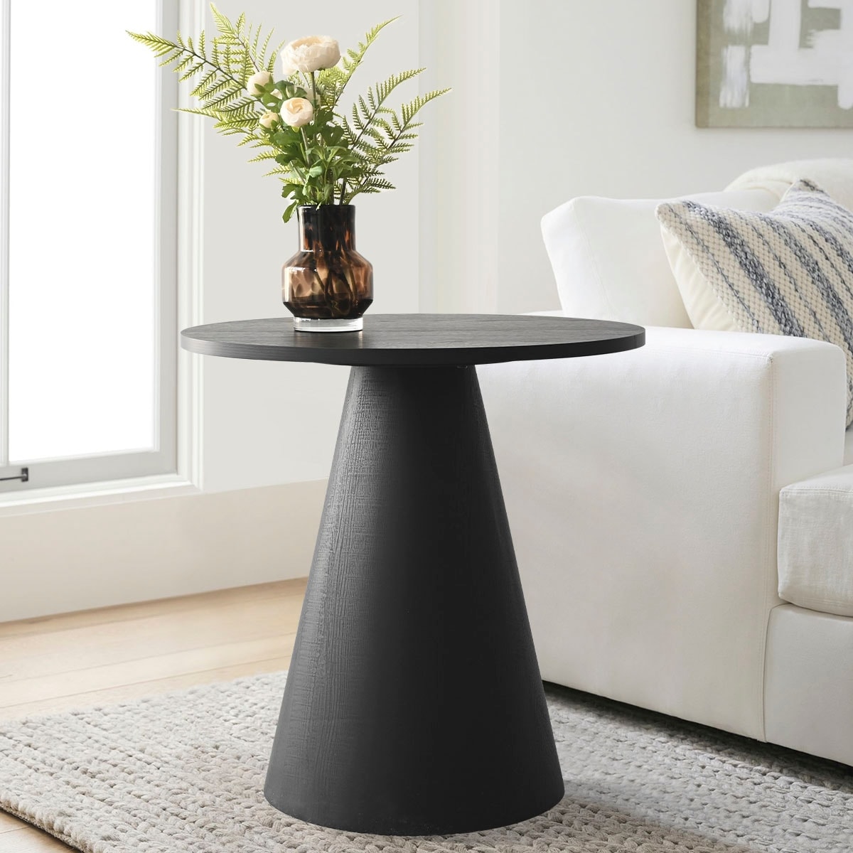 24 Inch Round Black Pedestal End Table