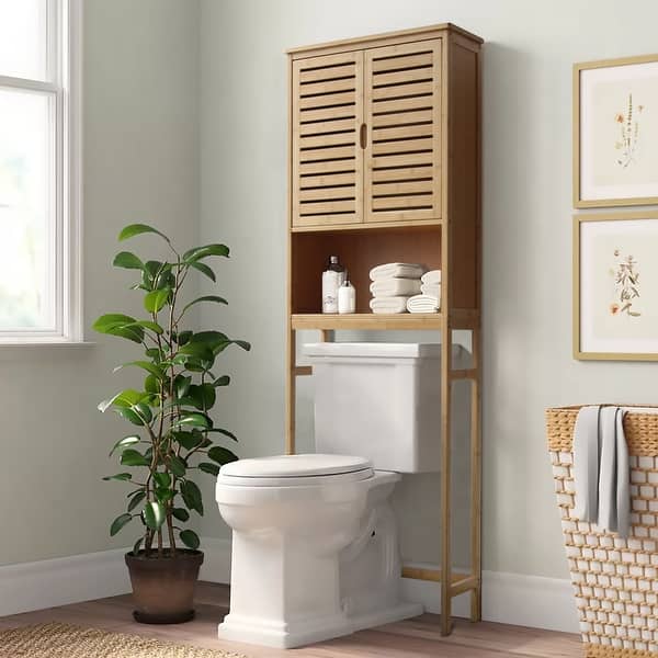 VEIKOUS Bamboo Over-The-Toilet Storage Cabinet Bathroom Organizer with  Shelf and Cupboard - On Sale - Bed Bath & Beyond - 34310906