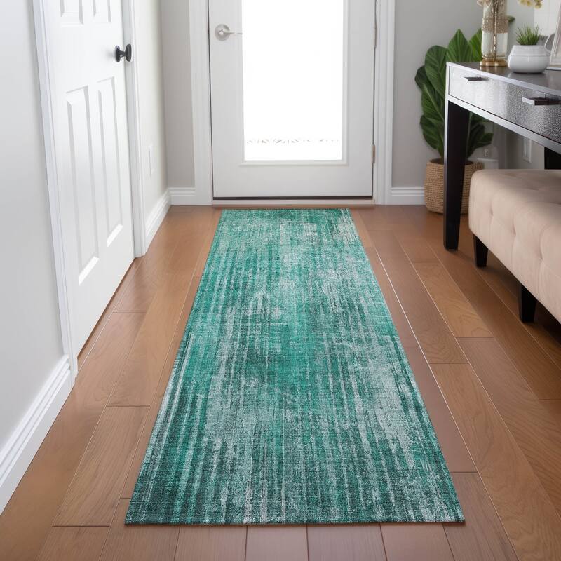 Machine Washable Indoor/ Outdoor Chantille Modern Ombre Rug - Teal - 2'3" x 7'6"
