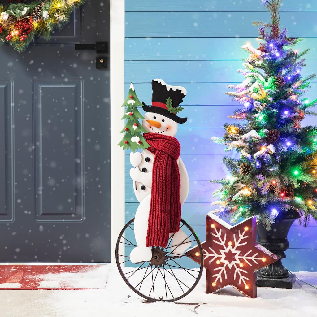 Glitzhome 32"H Metal Snowman Riding Bike Porch Decor(KD)