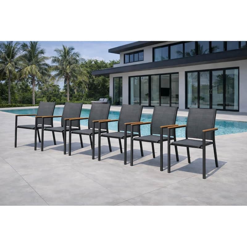 Quay Dark Grey 9-Piece Aluminum Outdoor Dining Set with Tribeca with Ceramic Glass Table Top - N/A