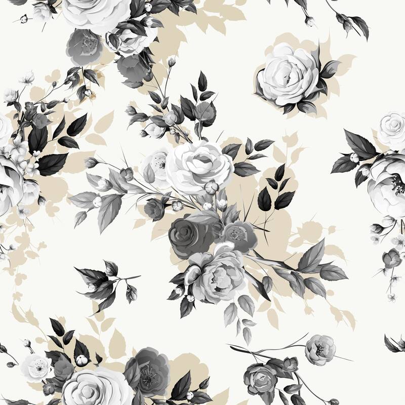 Kashira Mixed Floral Removable Wallpaper - 10'ft H x 24''inch W - 10'ft H x 24''inch W - Black