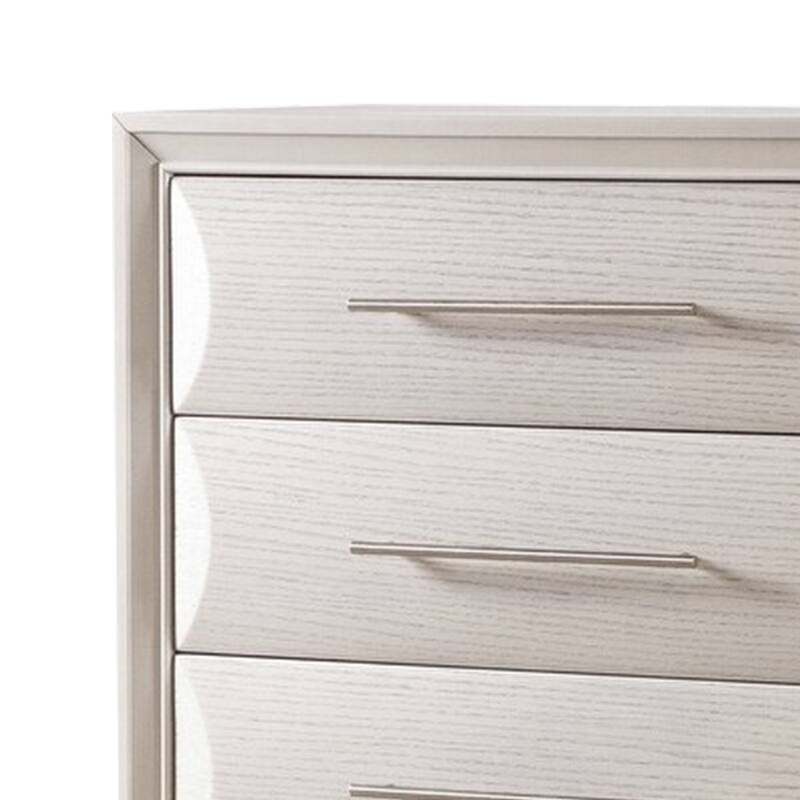 Nitz Tall Dresser Chest, 5 Drawers, White Solid Wood, Metal Handles