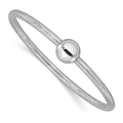 Curata 14k White Gold 7" 3mm Polished Bead Mesh Stretch Slip-on Bracelet