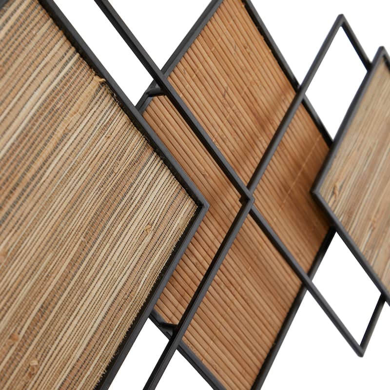 Bamboo Wood Geometric Overlapping Diamond Wall Decor with Metal Wire - Brown - Roche River Decor